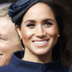 Meghan, Duchess of Sussex, waits for the bridal procession after the wedding of Princess Eugenie of York and Mr. Jack Brooksbank at St. George’s Chapel on Oct. 12, 2018 in Windsor, England.